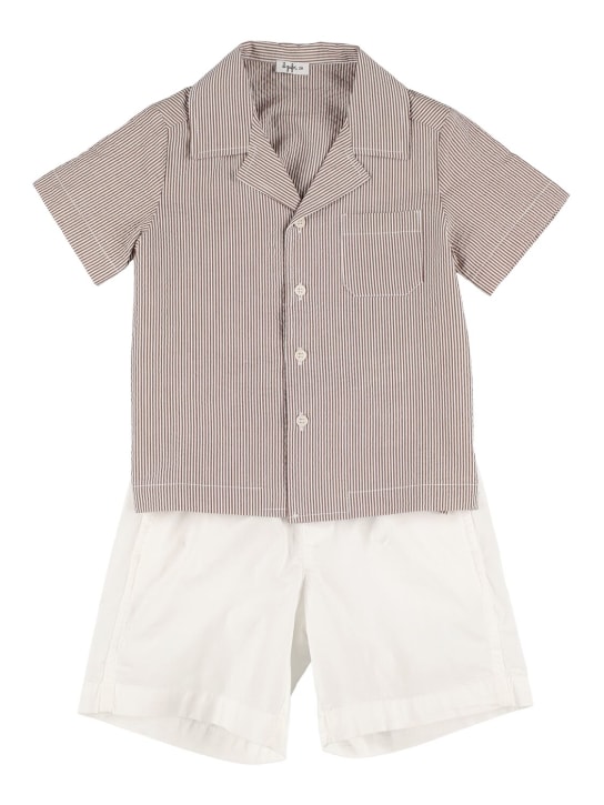 Il Gufo: Seersucker shirt & poplin shorts - Brown/White - kids-boys_0 | Luisa Via Roma