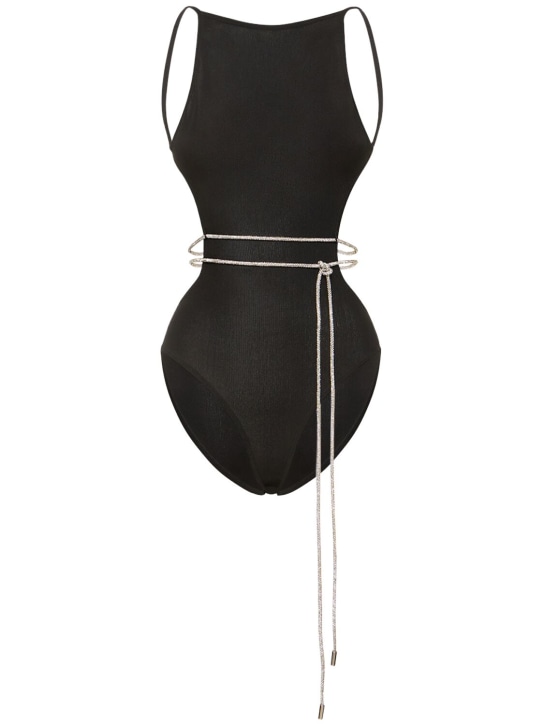 Alexandre Vauthier: Viscose knit bodysuit w/embellished belt - Black - women_0 | Luisa Via Roma