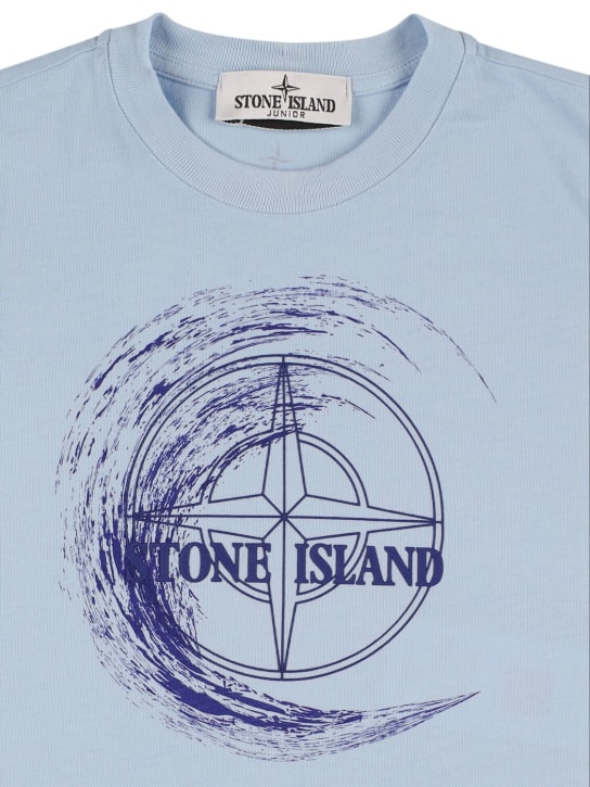 Stone Island: T-shirt en jersey de coton - Bleu Clair - kids-boys_1 | Luisa Via Roma