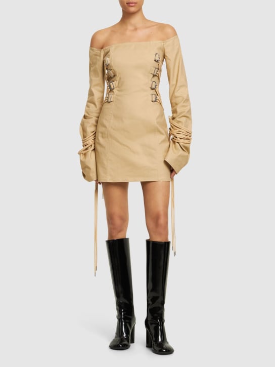 Cannari Concept: Off-the-shoulder mini dress w/ strings - Beige - women_1 | Luisa Via Roma