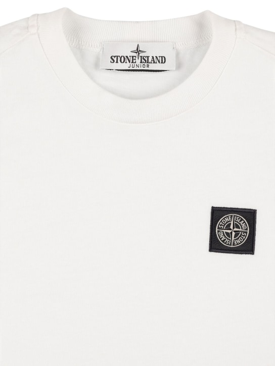 Stone Island: 코튼 니트 저지 로고 티셔츠 - 화이트 - kids-boys_1 | Luisa Via Roma