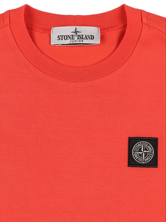 Stone Island: 코튼 니트 저지 로고 티셔츠 - 레드 - kids-boys_1 | Luisa Via Roma