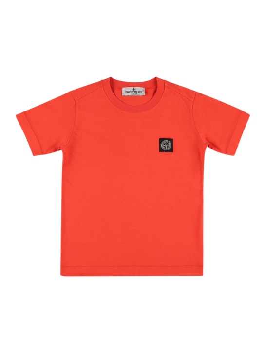Stone Island: Camiseta de jersey de algodón con logo - Rojo - kids-boys_0 | Luisa Via Roma