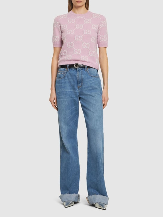 Gucci: Top aus Wolle mit GG-Muster - Faded Rose - women_1 | Luisa Via Roma