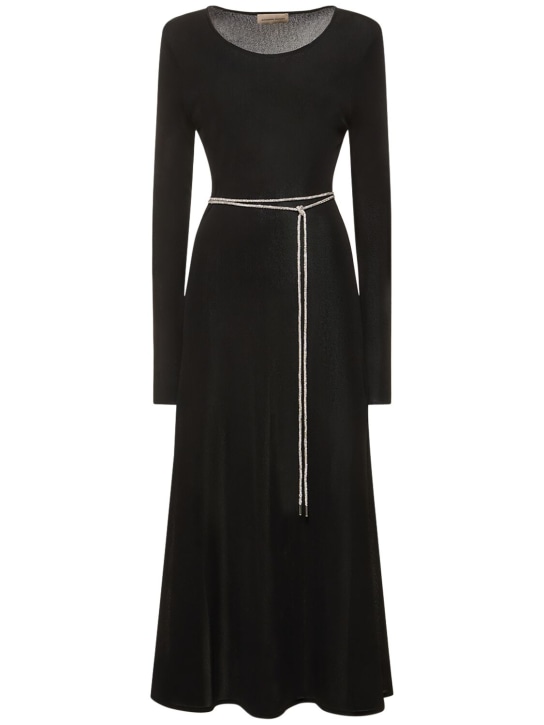 Alexandre Vauthier: Viscose knit dress w/ embellished belt - Black - women_0 | Luisa Via Roma