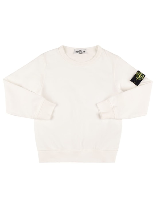 Stone Island: Sweat-shirt en coton mélangé avec patch logo - Blanc - kids-boys_0 | Luisa Via Roma