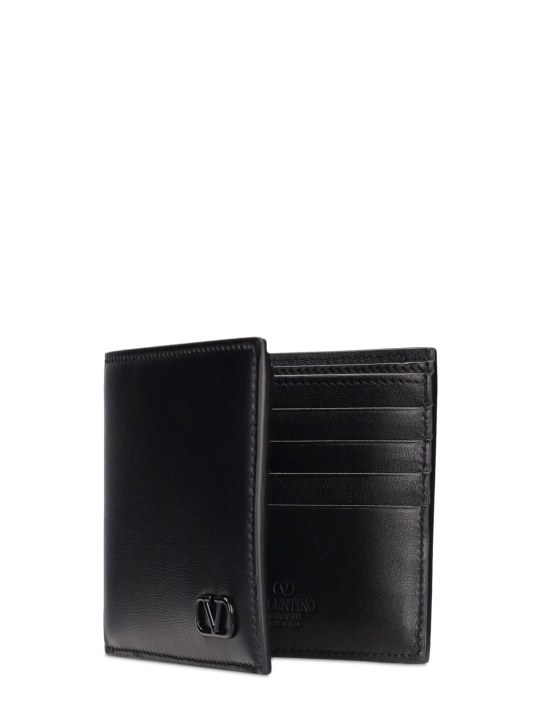 Valentino Garavani: V logo billfold leather wallet - Black - men_1 | Luisa Via Roma