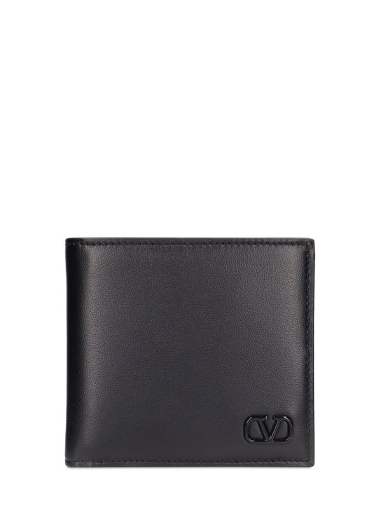 Valentino Garavani: V logo billfold leather wallet - Black - men_0 | Luisa Via Roma