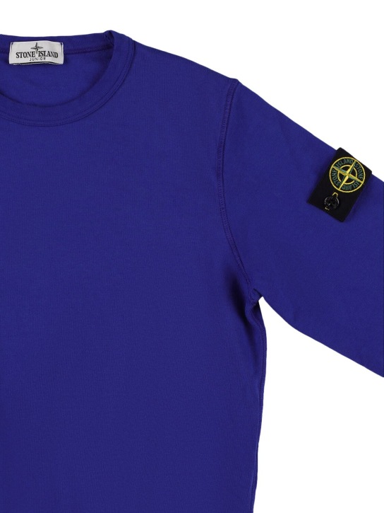 Stone Island: Sweat-shirt en coton mélangé avec patch logo - Bleu - kids-boys_1 | Luisa Via Roma