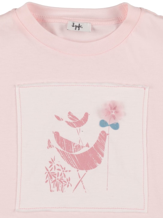 Il Gufo: 자수 코튼 저지 티셔츠 - 핑크/화이트 - kids-girls_1 | Luisa Via Roma