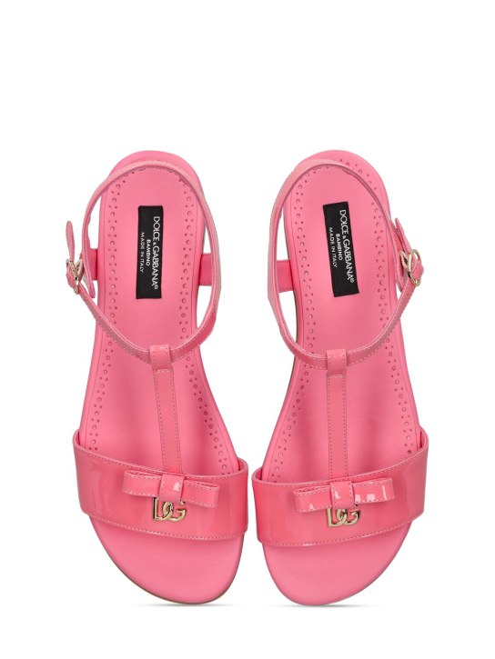 Dolce&Gabbana: Patent leather logo sandals - Pink - kids-girls_1 | Luisa Via Roma