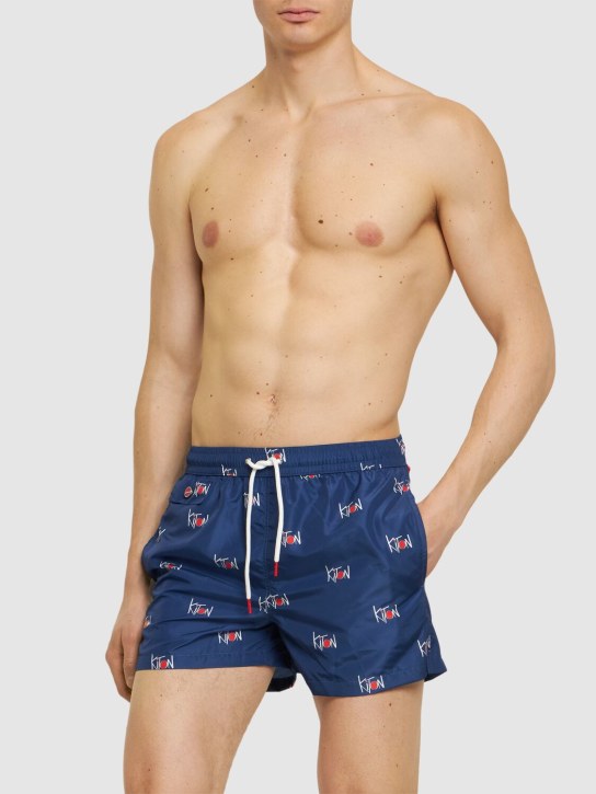 Kiton: Shorts mare con logo - Navy - men_1 | Luisa Via Roma