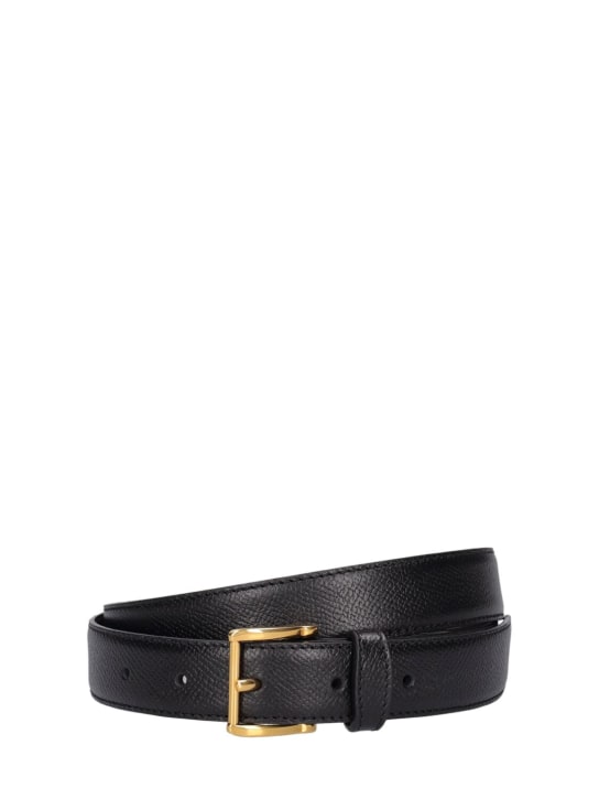 AMI Paris: 25mm Oval Buckle grained leather belt - Black/Gold - women_0 | Luisa Via Roma