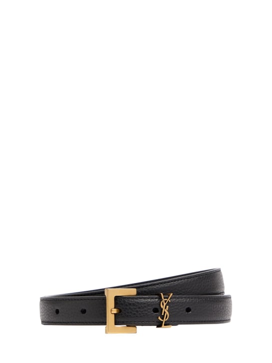 Saint Laurent: Monogram leather belt - Black - women_0 | Luisa Via Roma