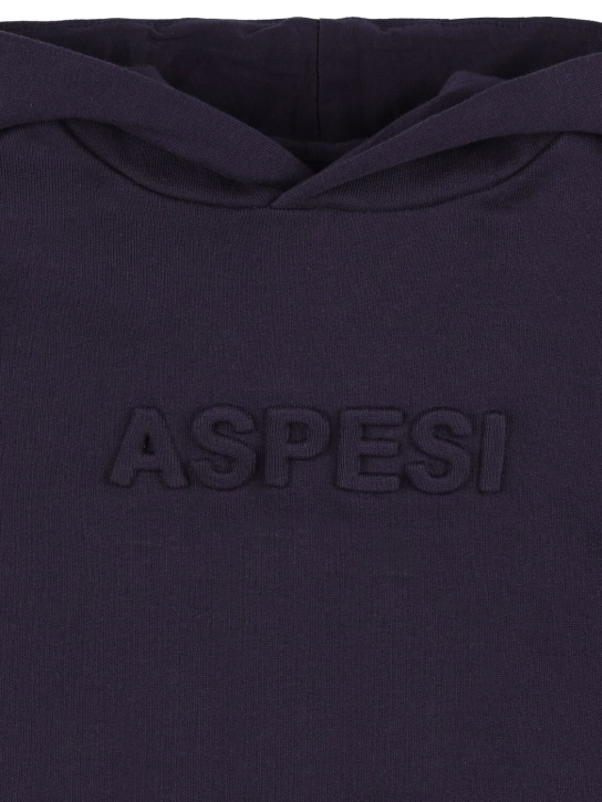 ASPESI: Sweat-shirt en coton embossé logo à capuche - Bleu Marine - kids-boys_1 | Luisa Via Roma