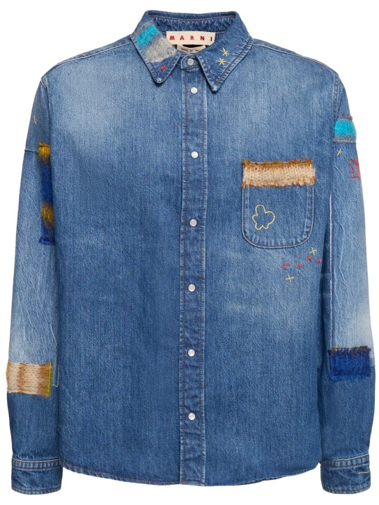 Marni: Cotton denim shirt w/mohair - Blue - men_0 | Luisa Via Roma