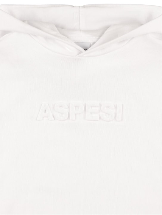 ASPESI: Embossed logo cotton hoodie - White - kids-girls_1 | Luisa Via Roma
