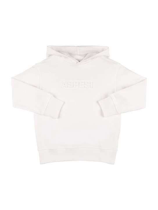 ASPESI: Sweat-shirt en coton embossé logo à capuche - Blanc - kids-boys_0 | Luisa Via Roma