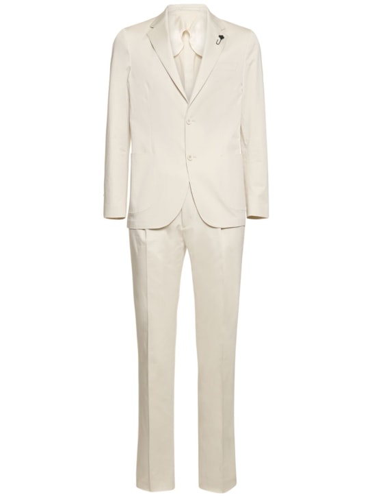 Lardini: Stretch cotton evening suit - Ecru - men_0 | Luisa Via Roma