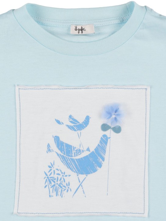 Il Gufo: Camiseta de jersey de algodón bordada - Azul Claro - kids-girls_1 | Luisa Via Roma