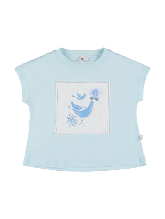 Il Gufo: Camiseta de jersey de algodón bordada - Azul Claro - kids-girls_0 | Luisa Via Roma