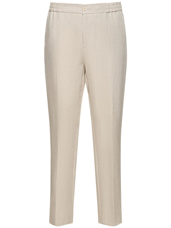 Etro: Pantalones rectos de lino - Blanco - men_0 | Luisa Via Roma