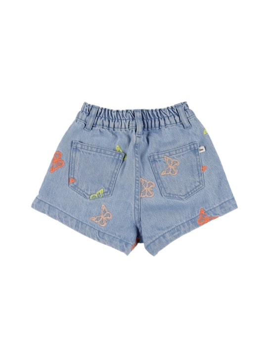 The New Society: Embroidered cotton chambray shorts - Denim/Multi - kids-girls_1 | Luisa Via Roma