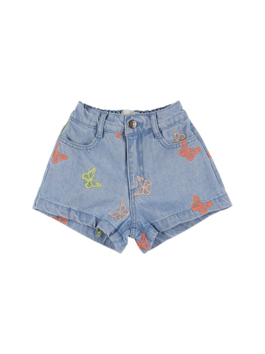 The New Society: Embroidered cotton chambray shorts - Denim/Multi - kids-girls_0 | Luisa Via Roma