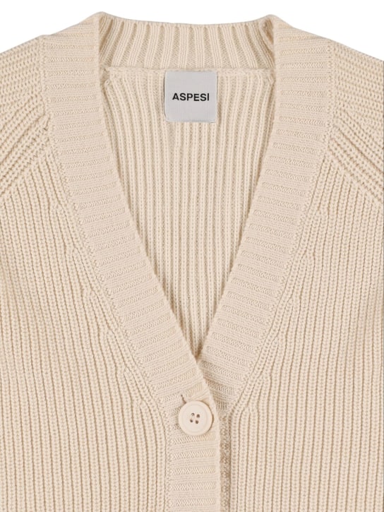 ASPESI: Cotton knit cardigan - White - kids-girls_1 | Luisa Via Roma