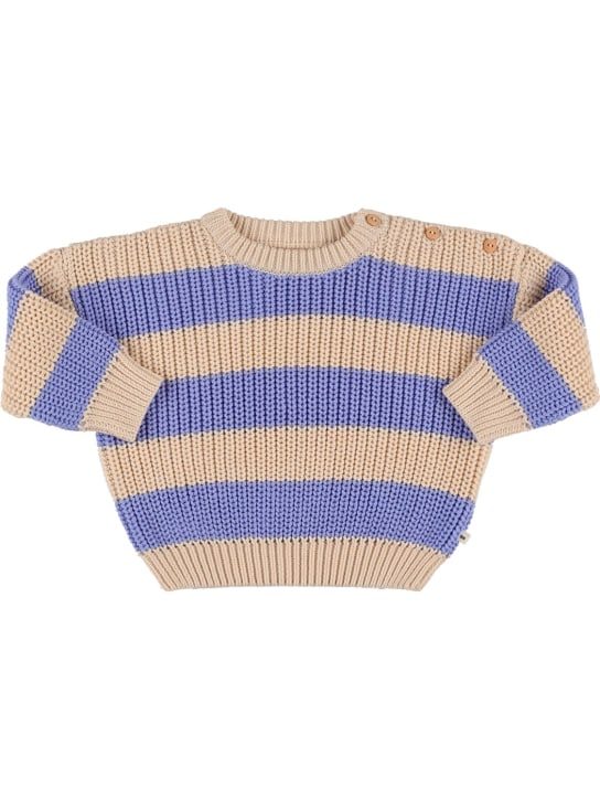 The New Society: Organic cotton knit sweater - Beige/Blue - kids-girls_0 | Luisa Via Roma