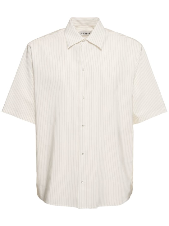 Lanvin: Striped silk & cotton shirt - Beige - men_0 | Luisa Via Roma