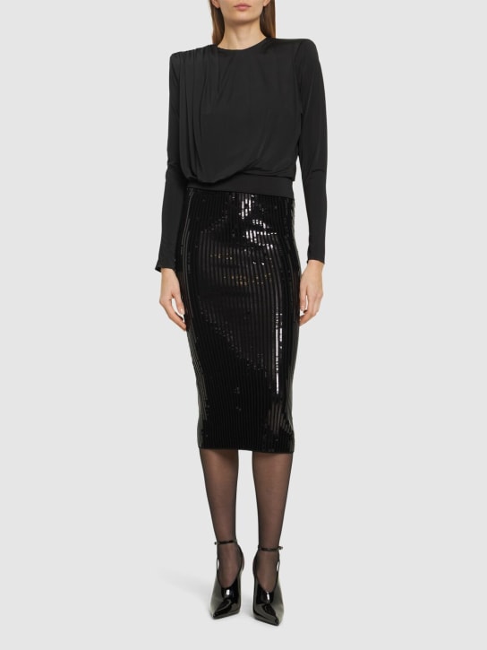 Alexandre Vauthier: Sequined high rise midi skirt - Black - women_1 | Luisa Via Roma