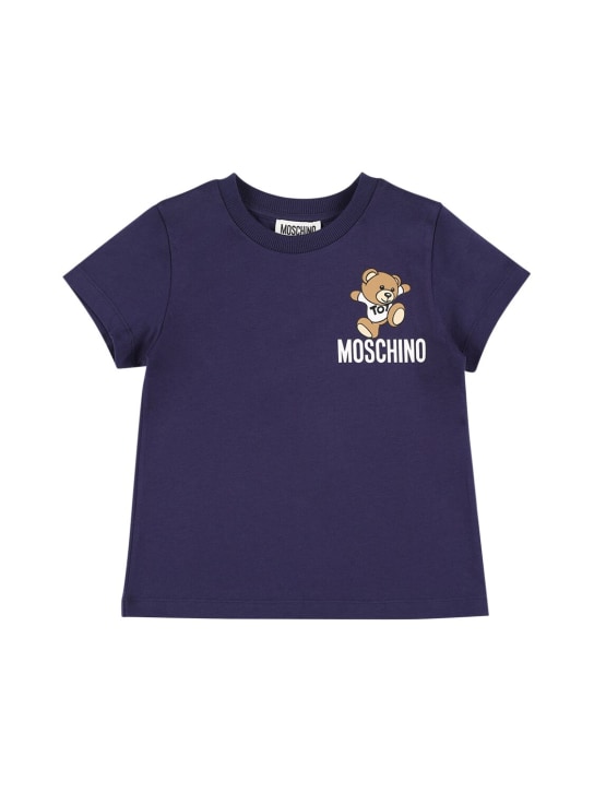Moschino: 코튼 저지 티셔츠 - 네이비 - kids-girls_0 | Luisa Via Roma