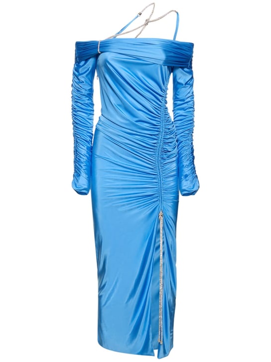 Zuhair Murad: Off-shoulder jersey midi dress - Blue - women_0 | Luisa Via Roma