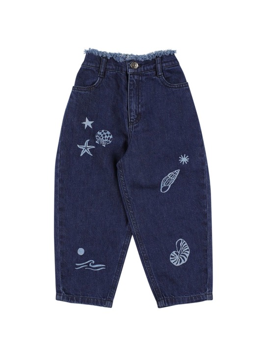 The New Society: Embroidered BCI cotton jeans - Dark Blue - kids-girls_0 | Luisa Via Roma