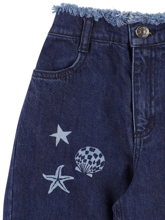 The New Society: Embroidered BCI cotton jeans - Dark Blue - kids-girls_1 | Luisa Via Roma