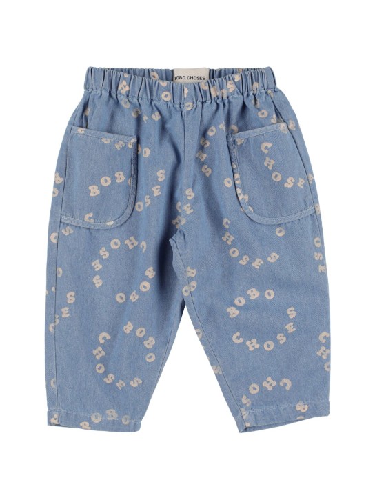 Bobo Choses: Printed denim pants - Light Blue - kids-girls_0 | Luisa Via Roma