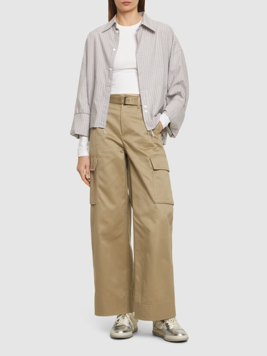 Sacai: Pantalones anchos de gabardina de algodón - Beige - women_1 | Luisa Via Roma
