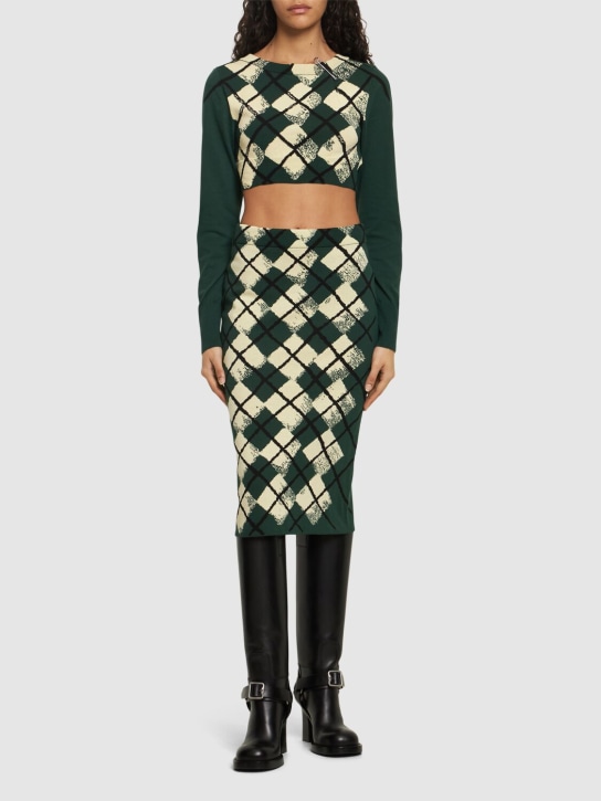 Burberry: Check cotton knit long sleeve sweater - Green/Multi - women_1 | Luisa Via Roma