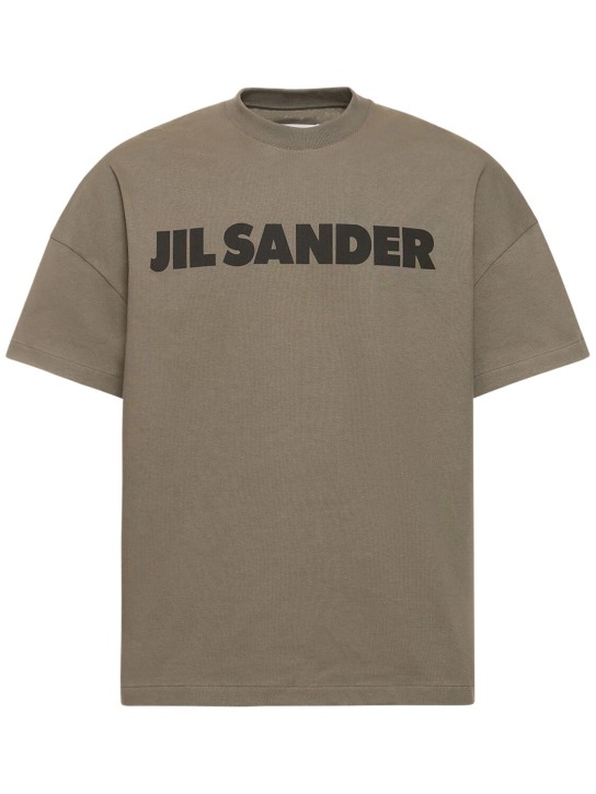 Jil Sander: 박스핏 로고 코튼 티셔츠 - Thyme Green - men_0 | Luisa Via Roma