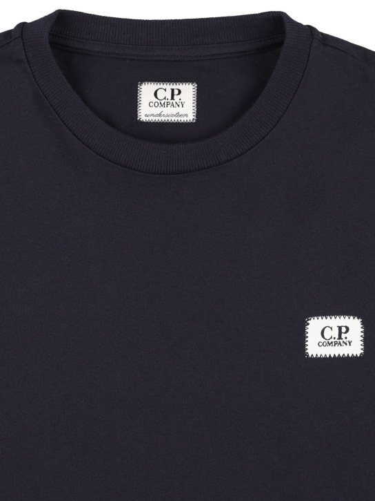 C.P. Company: T-shirt en jersey de coton à imprimé logo - Bleu Marine - kids-boys_1 | Luisa Via Roma