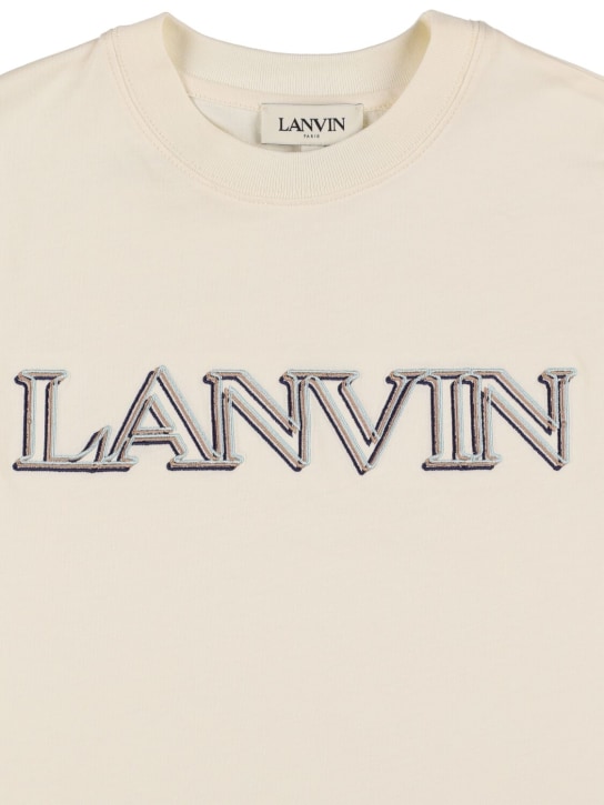 Lanvin: Embroidered logo cotton jersey t-shirt - Yellow - kids-boys_1 | Luisa Via Roma