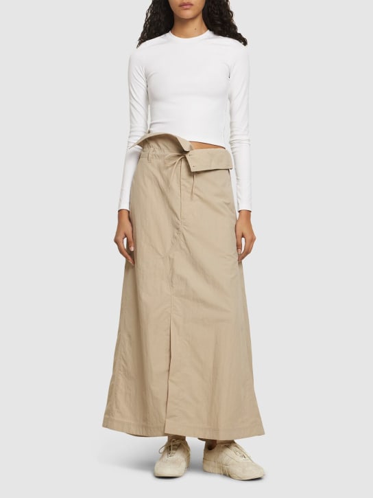 Y-3: Long crack high waist nylon skirt - Khaki - women_1 | Luisa Via Roma