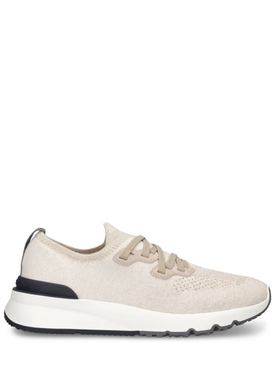 Brunello Cucinelli: Knitted low top sneakers - Panama - men_0 | Luisa Via Roma