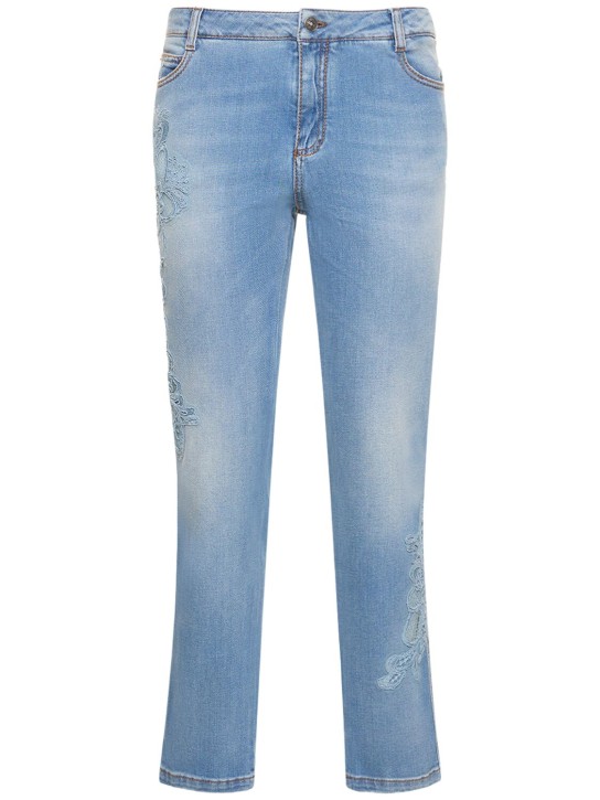 Ermanno Scervino: Jeans skinny de denim con bordados - Azul - women_0 | Luisa Via Roma
