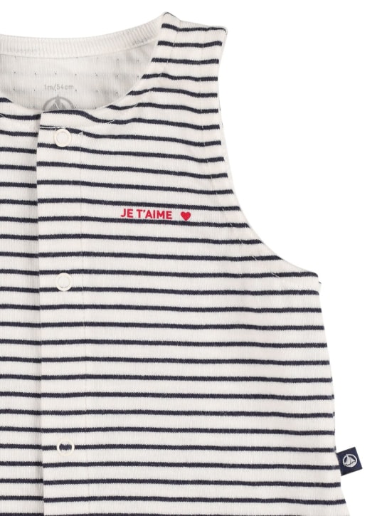 Petit Bateau: Salopette e t-shirt in cotone - Bianco/Navy - kids-girls_1 | Luisa Via Roma