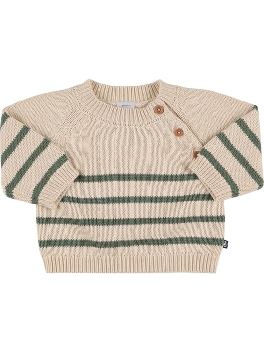 Petit Bateau: Sweater aus Baumwollstrick - Weiß/Grün - kids-girls_0 | Luisa Via Roma