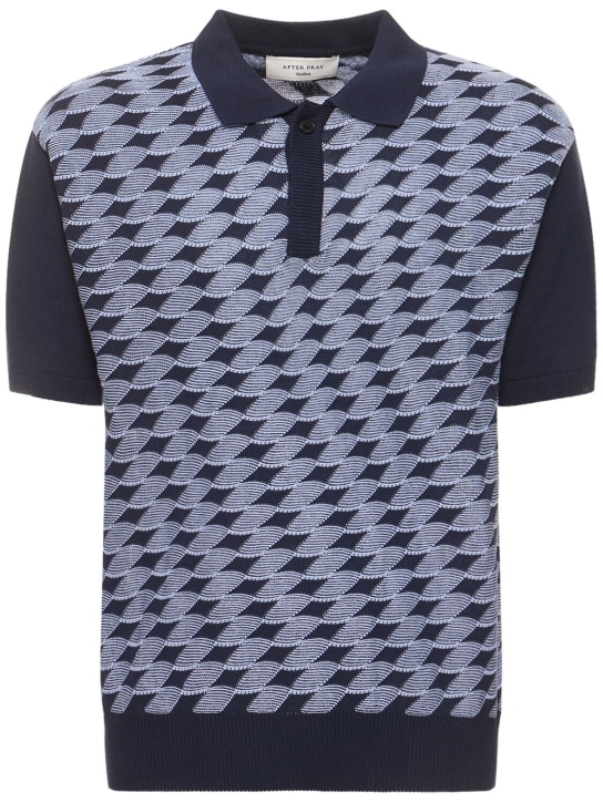 After Pray: Knotted knit polo - Navy - men_0 | Luisa Via Roma