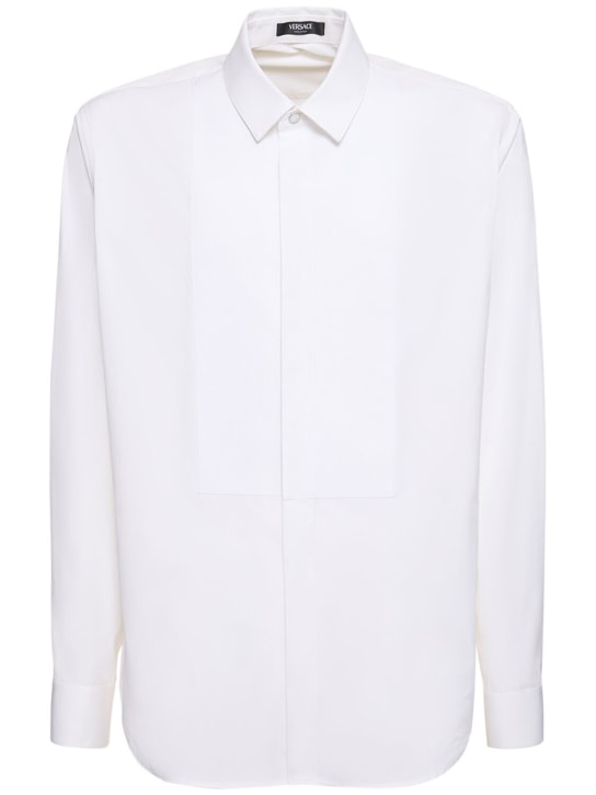 Versace: Camisa de popelina de algodón - Blanco Óptico - men_0 | Luisa Via Roma