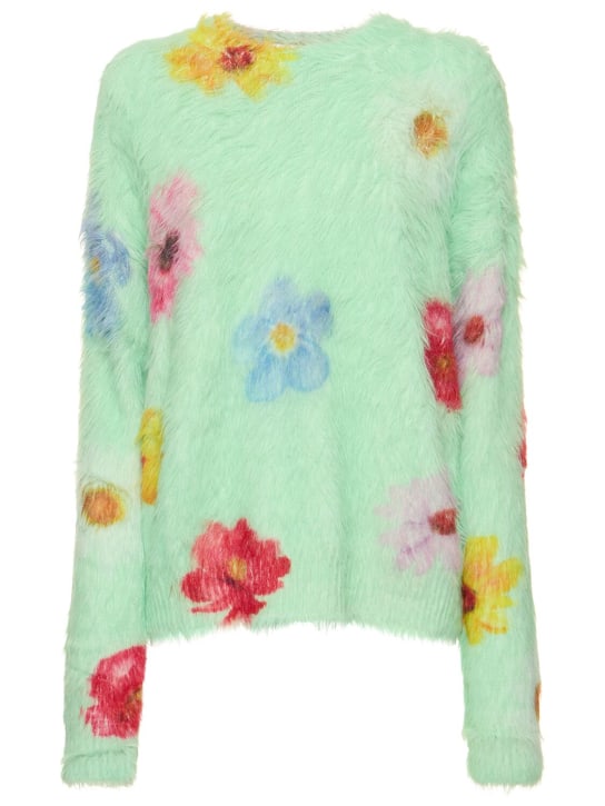 Acne Studios: Flowers oversized furry sweater - Green - women_0 | Luisa Via Roma